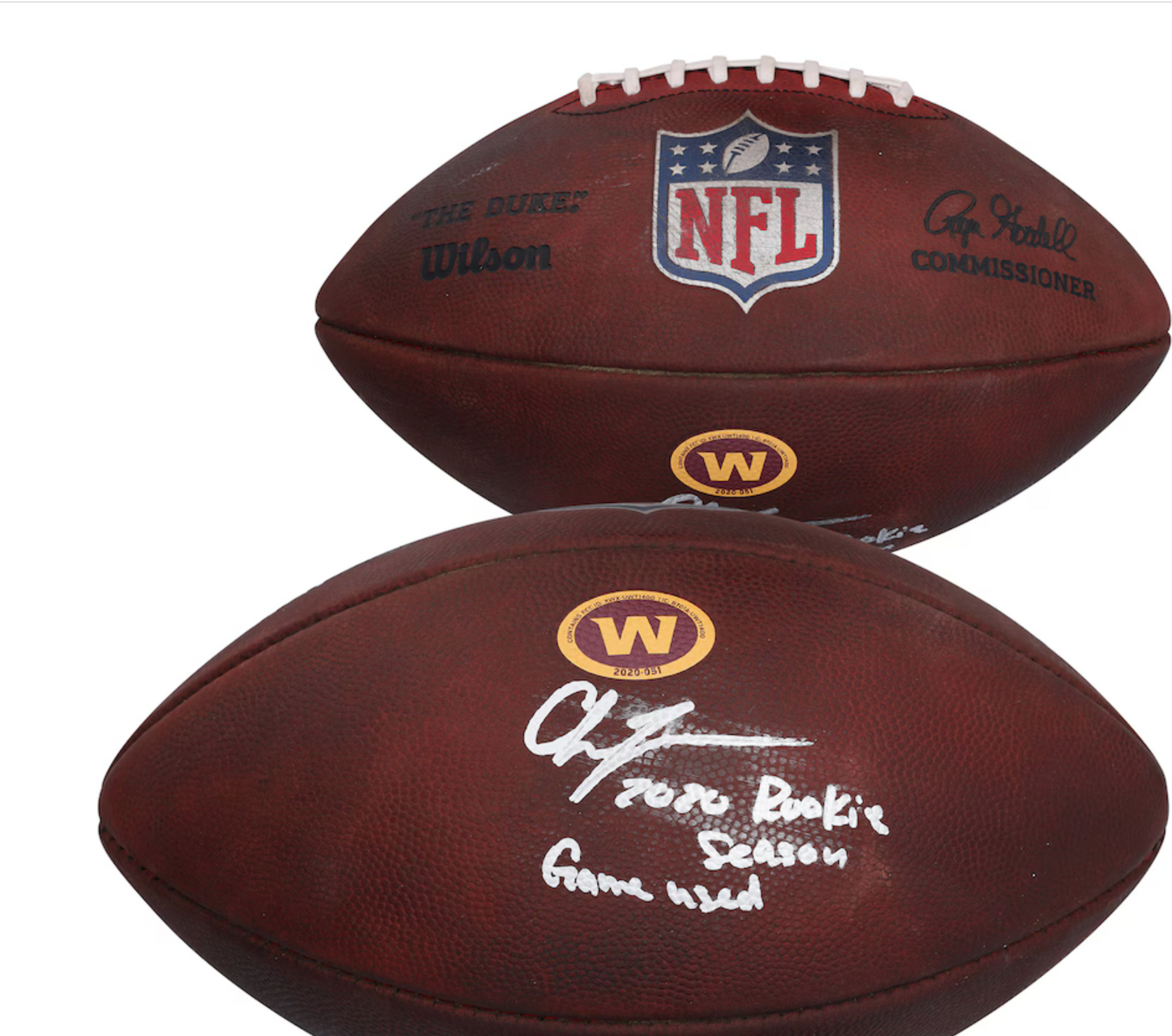 Chase Young GAME-USED & HAND-SIGNED Washington Commanders | NFL Wilson Duke Football – “2020 Rookie Season Game Used” Inscription | 10/11/20 vs. Rams | Fanatics COA ❤️💛