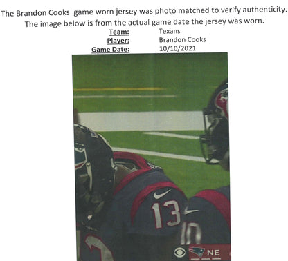 Brandin Cooks GAME WORN 💪 10/10/2021 PHOTO MATCHED 📸 Houston Texans NFL Jersey 🎽 vs. New England Patriots Also inc. PSA Authenticity 🛡️