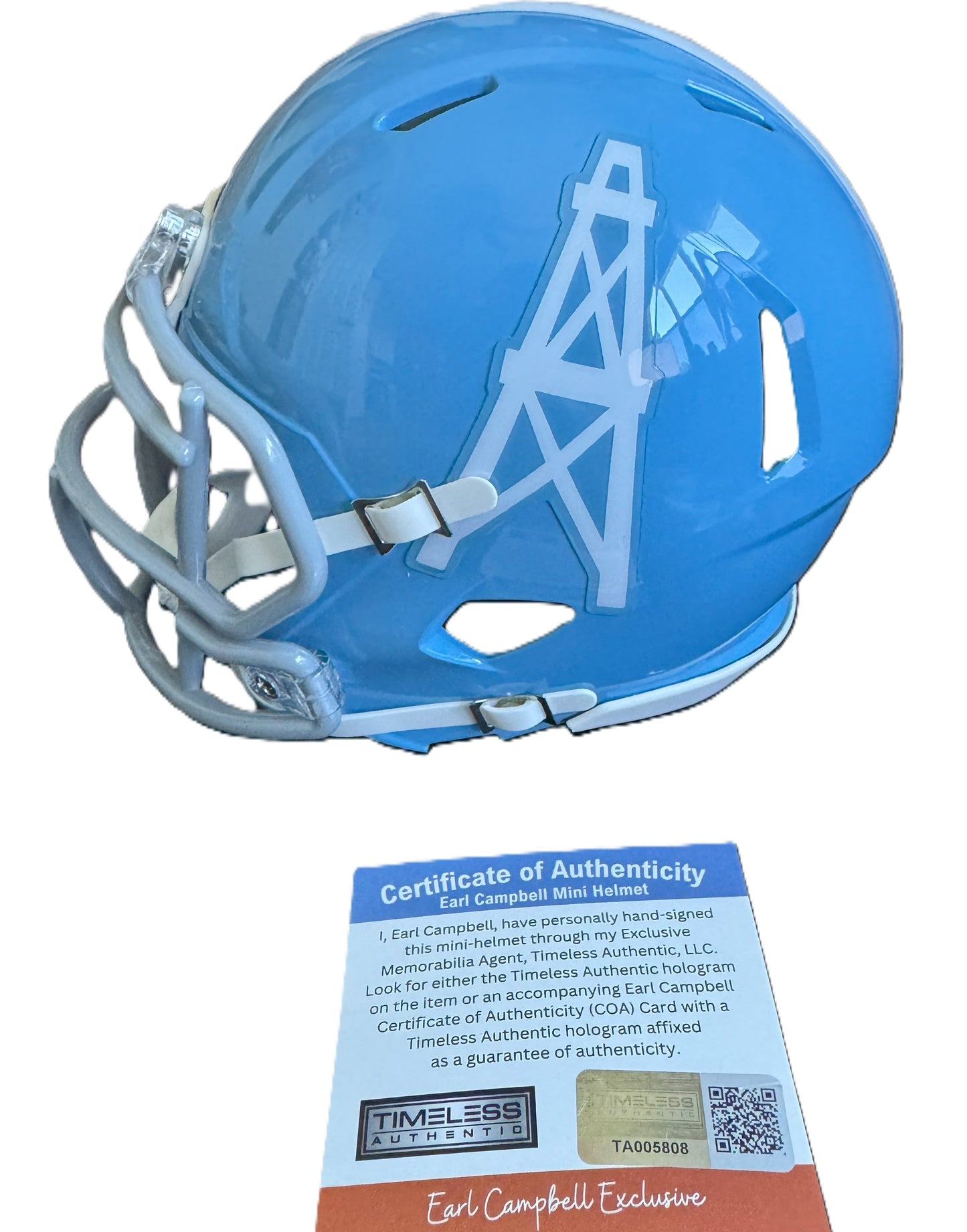 Earl Campbell Hand Signed 🖊️ Houston Oilers mini speed NFL Helmet 🏈 Also includes COA 🛡️