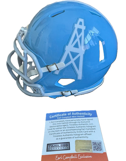 Earl Campbell Hand Signed 🖊️ Houston Oilers mini speed NFL Helmet 🏈 Also includes COA 🛡️