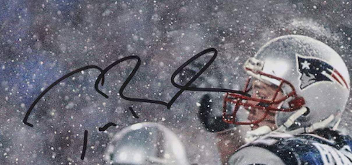 Tom Brady & Charles Woodson Signed New England Patriots (Tuck Game) 16 x 20 FRAMED Photograph🖼️ with "It was a Fumble" inscription. Also includes Fanatics COA 🛡️