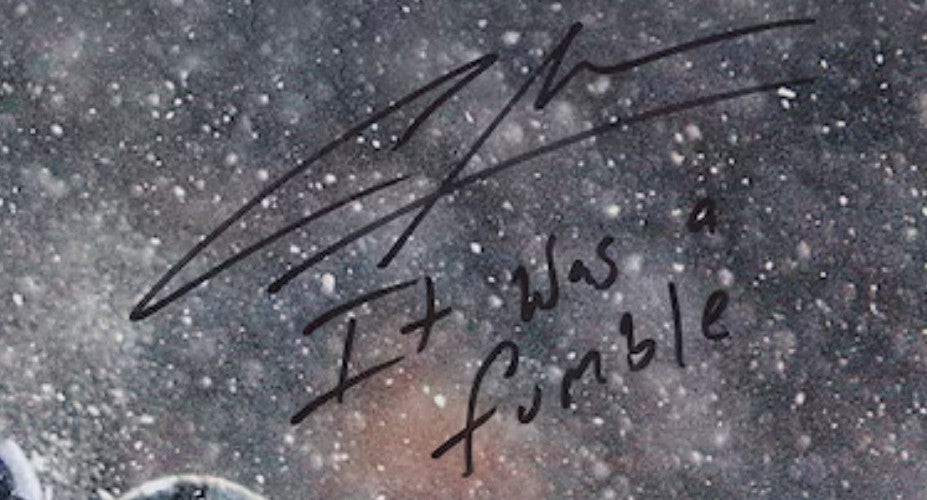 Tom Brady & Charles Woodson Signed New England Patriots (Tuck Game) 16 x 20 FRAMED Photograph🖼️ with "It was a Fumble" inscription. Also includes Fanatics COA 🛡️
