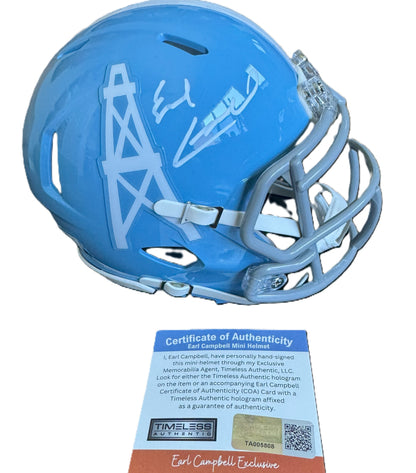 Earl Campbell Hand Signed 🖊️ Houston Oilers mini speed NFL Helmet 🏈 Also includes COA 🛡️