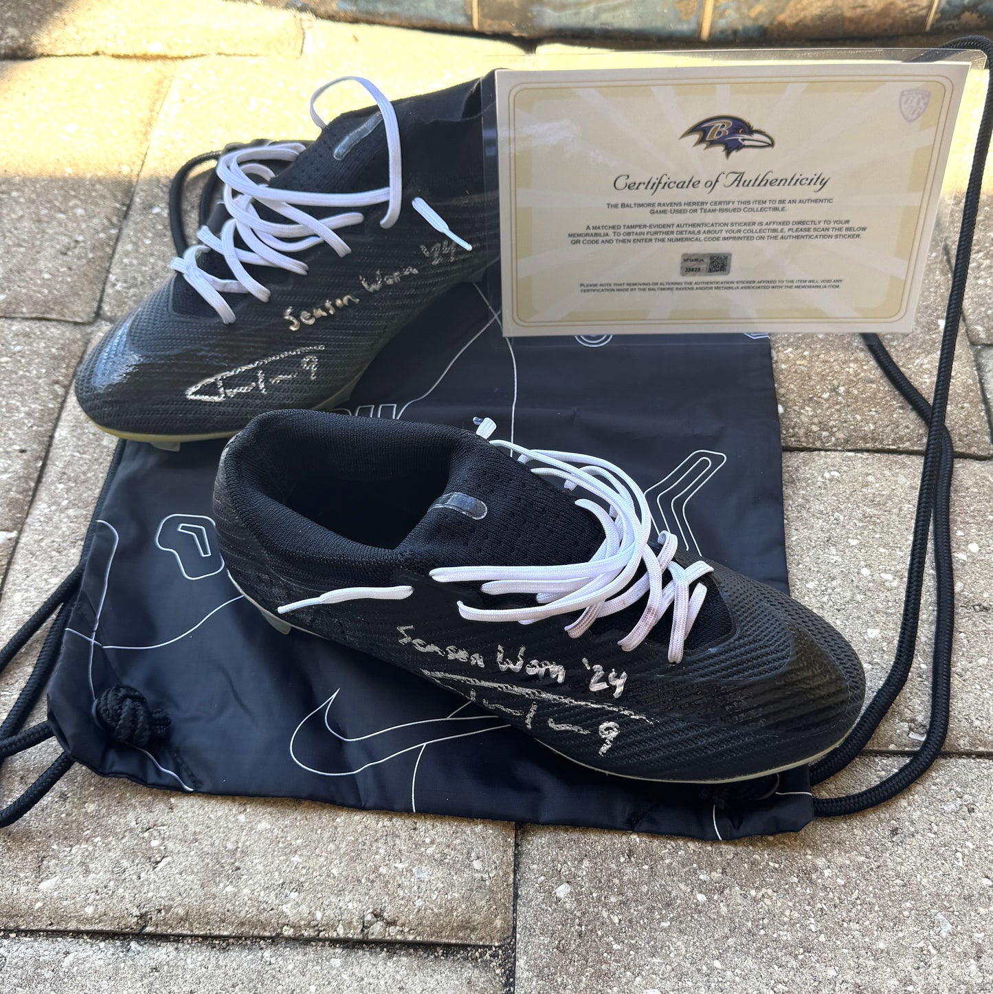 Justin Tucker Signed✍️GAME WORN💪NFL Cleats👟24-25 Season Ravens💜Inscribed🛡️Worn wk 4 Buffalo Bills 09-29-24 & wk 7 Tampa Bay Buccaneers 10-21-24