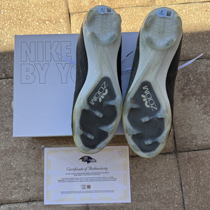 Justin Tucker Signed✍️GAME WORN💪NFL Cleats👟24-25 Season Ravens💜Inscribed🛡️Worn wk 4 Buffalo Bills 09-29-24 & wk 7 Tampa Bay Buccaneers 10-21-24
