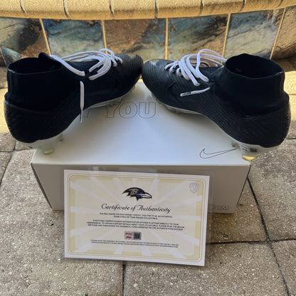 Justin Tucker Signed✍️GAME WORN💪NFL Cleats👟24-25 Season Ravens💜Inscribed🛡️Worn wk 4 Buffalo Bills 09-29-24 & wk 7 Tampa Bay Buccaneers 10-21-24