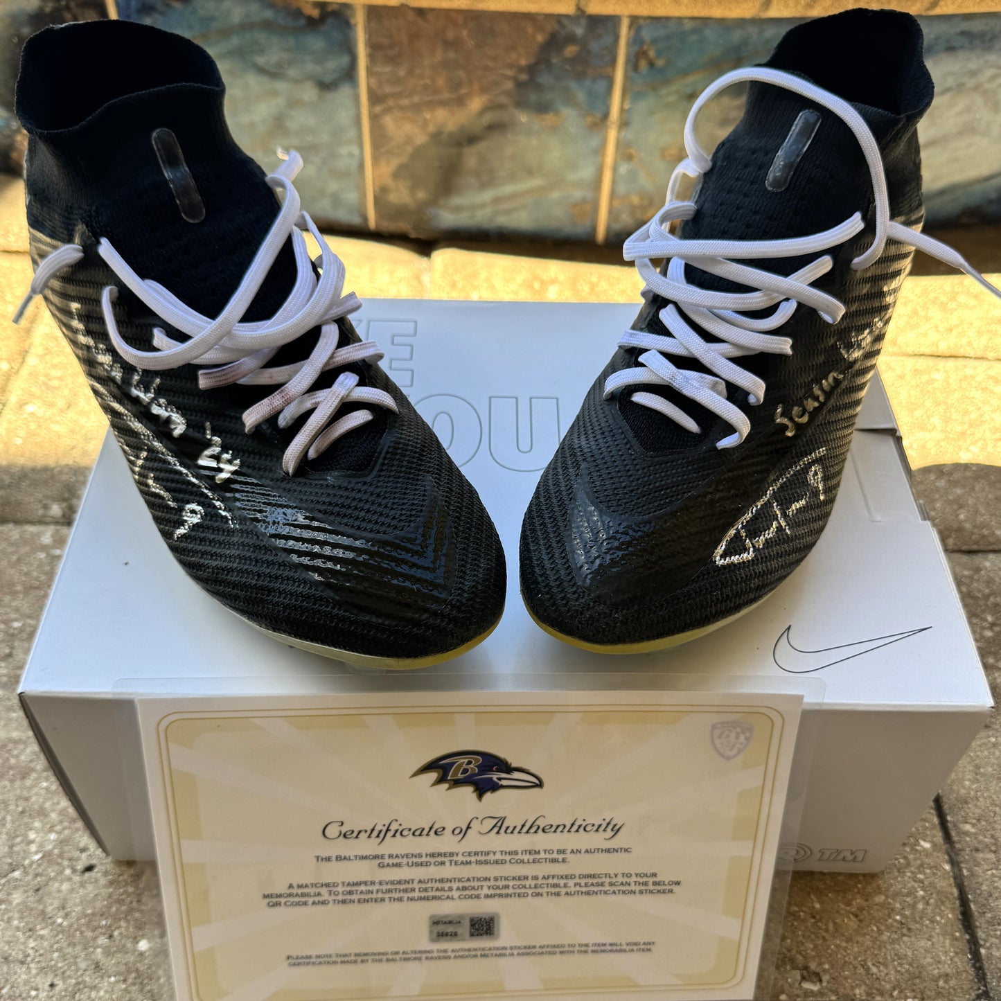 Justin Tucker Signed✍️GAME WORN💪NFL Cleats👟24-25 Season Ravens💜Inscribed🛡️Worn wk 4 Buffalo Bills 09-29-24 & wk 7 Tampa Bay Buccaneers 10-21-24