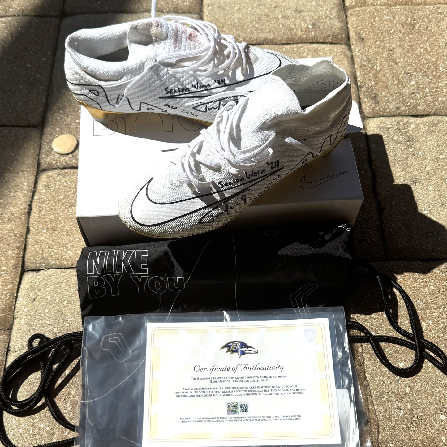 Justin Tucker Signed✍️GAME WORN💪NFL Cleats👟24-25 Season Ravens💜Inscribed🛡️Worn Week 8 vs. Cleveland Browns