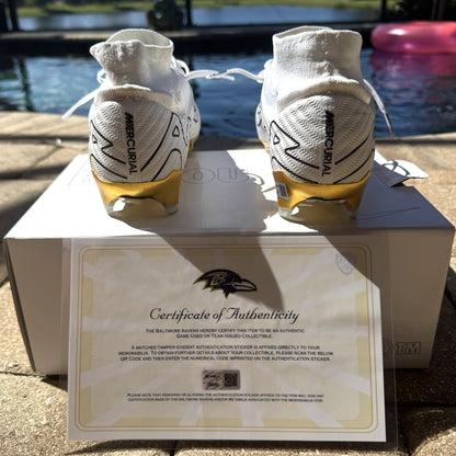 Justin Tucker Signed✍️GAME WORN💪NFL Cleats👟24-25 Season Ravens💜Inscribed🛡️Worn Week 8 vs. Cleveland Browns