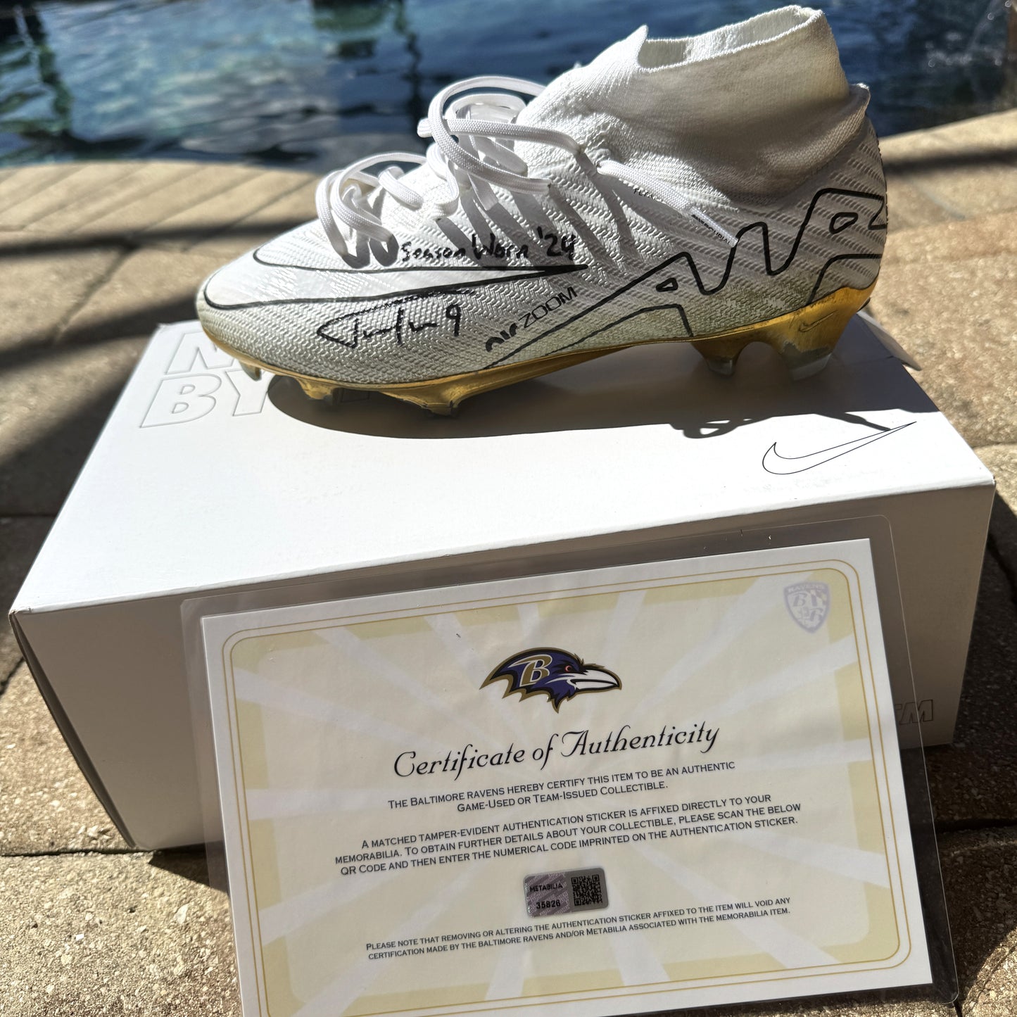 Justin Tucker Signed✍️GAME WORN💪NFL Cleats👟24-25 Season Ravens💜Inscribed🛡️Worn Week 8 vs. Cleveland Browns