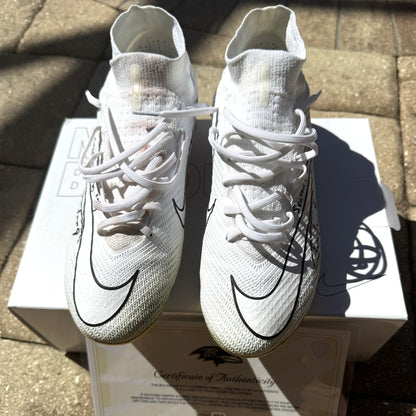 Justin Tucker Signed✍️GAME WORN💪NFL Cleats👟24-25 Season Ravens💜Inscribed🛡️Worn Week 8 vs. Cleveland Browns