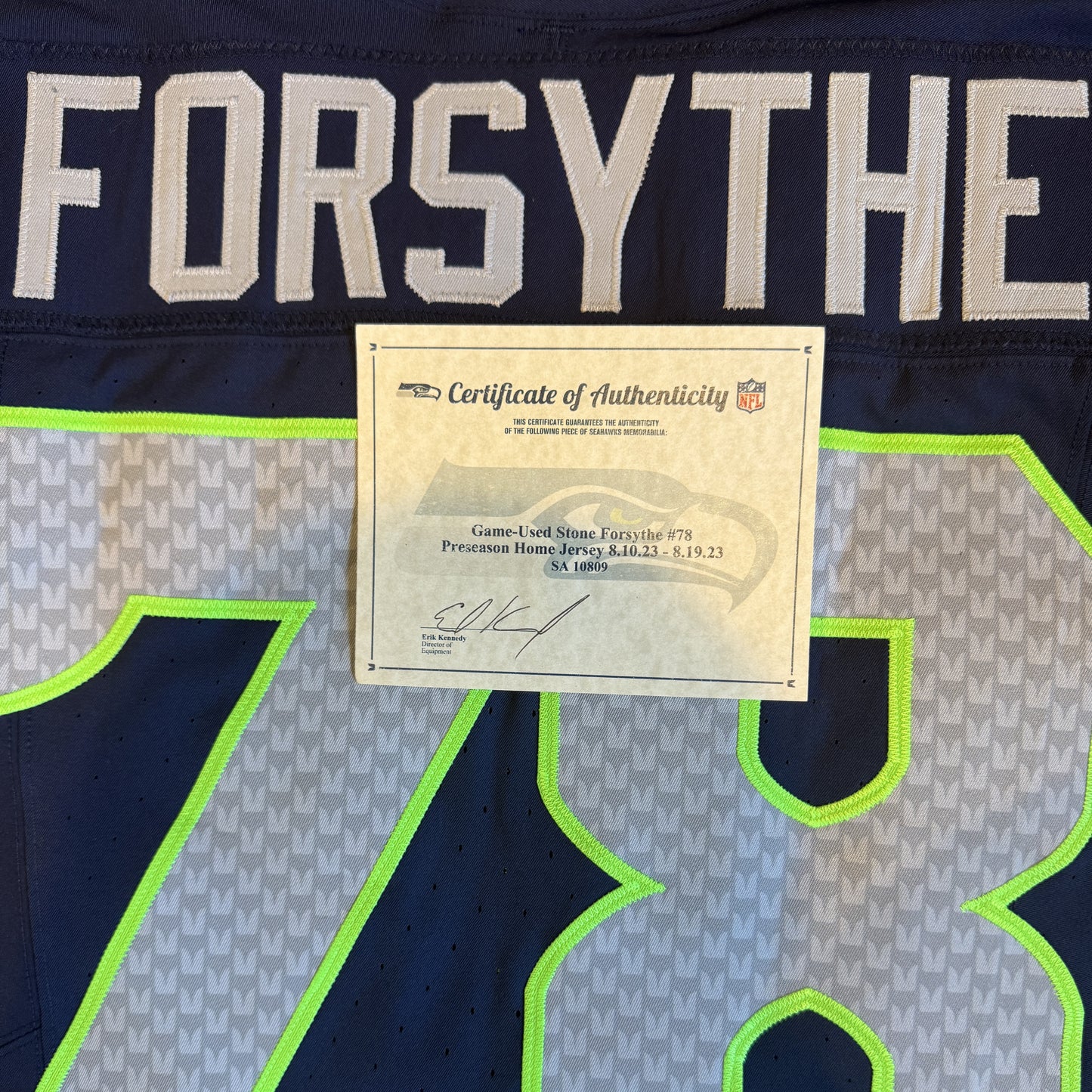 Stone Forsythe GAME WORN 💪 8/10/23 + 8/19/23 Seattle Seahawks Nike NFL Jersey 👕 Includes Certificate of Authenticity