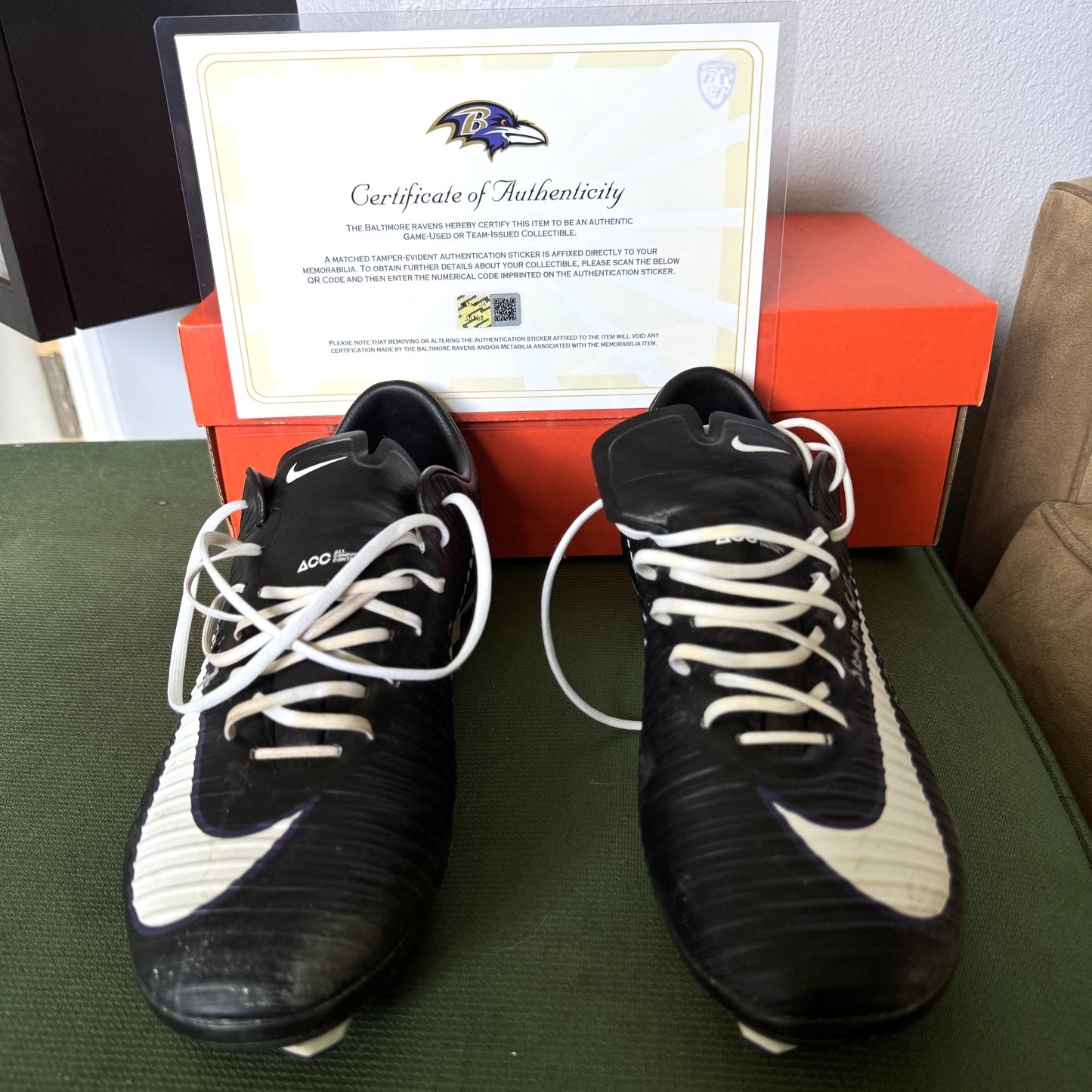 Justin Tucker Signed✍️GAME WORN💪NFL Cleats👟2017-2018 Season Baltimore Ravens💜Inscribed🛡️