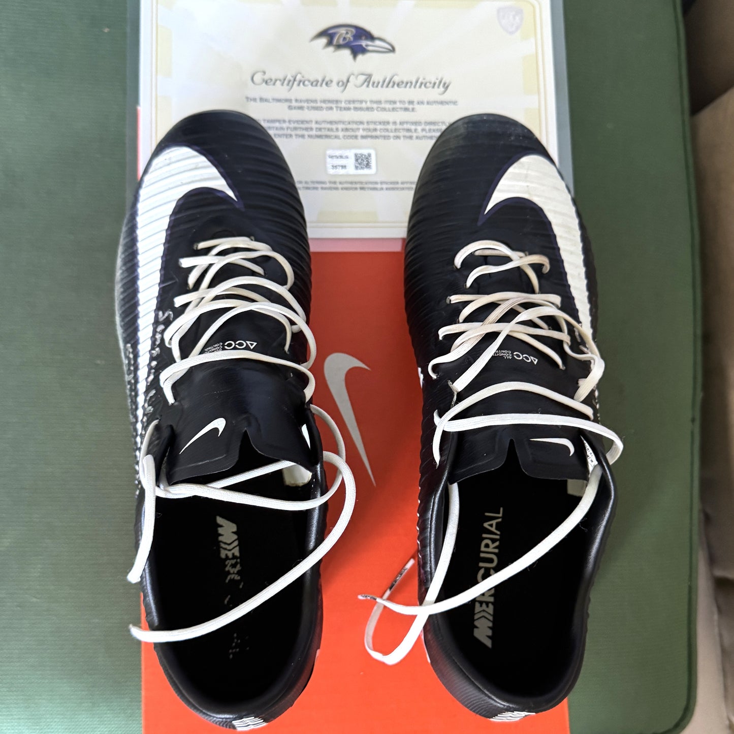 Justin Tucker Signed✍️GAME WORN💪NFL Cleats👟2017-2018 Season Baltimore Ravens💜Inscribed🛡️