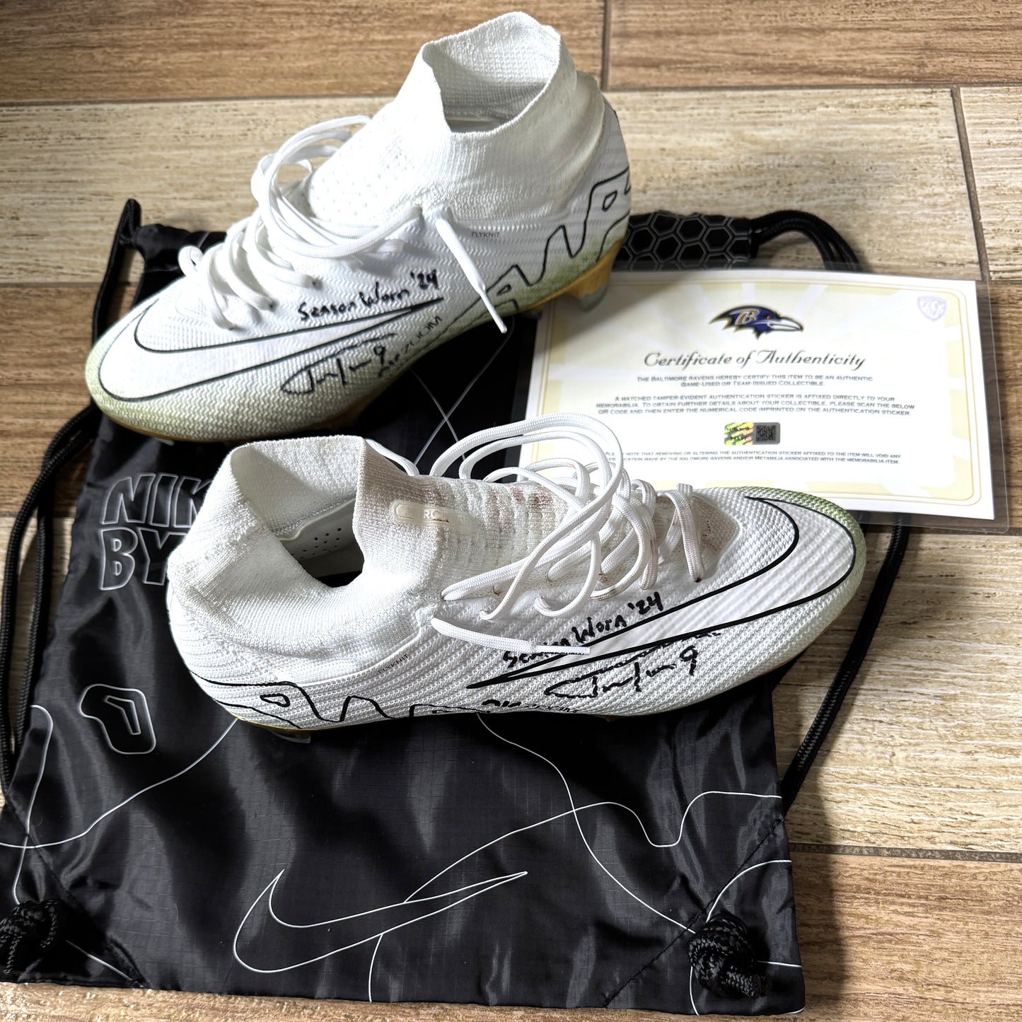 Justin Tucker Signed✍️GAME-WORN💪NFL Cleats👟11/07/24 Baltimore Ravens💜Inscribed. Worn vs Cincinnati Bengals💪