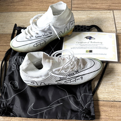 Justin Tucker Signed✍️GAME-WORN💪NFL Cleats👟11/07/24 Baltimore Ravens💜Inscribed. Worn vs Cincinnati Bengals💪