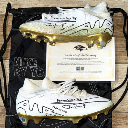 Justin Tucker Signed✍️GAME-WORN💪NFL Cleats👟11/07/24 Baltimore Ravens💜Inscribed. Worn vs Cincinnati Bengals💪