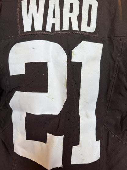 Denzel Ward GAME WORN/USED 10/01/23 💪 Cleveland Browns NFL Jersey 👕 vs. Baltimore Ravens Inc. PSA Authenticity 🛡️ + Jim Brown memorial Patch