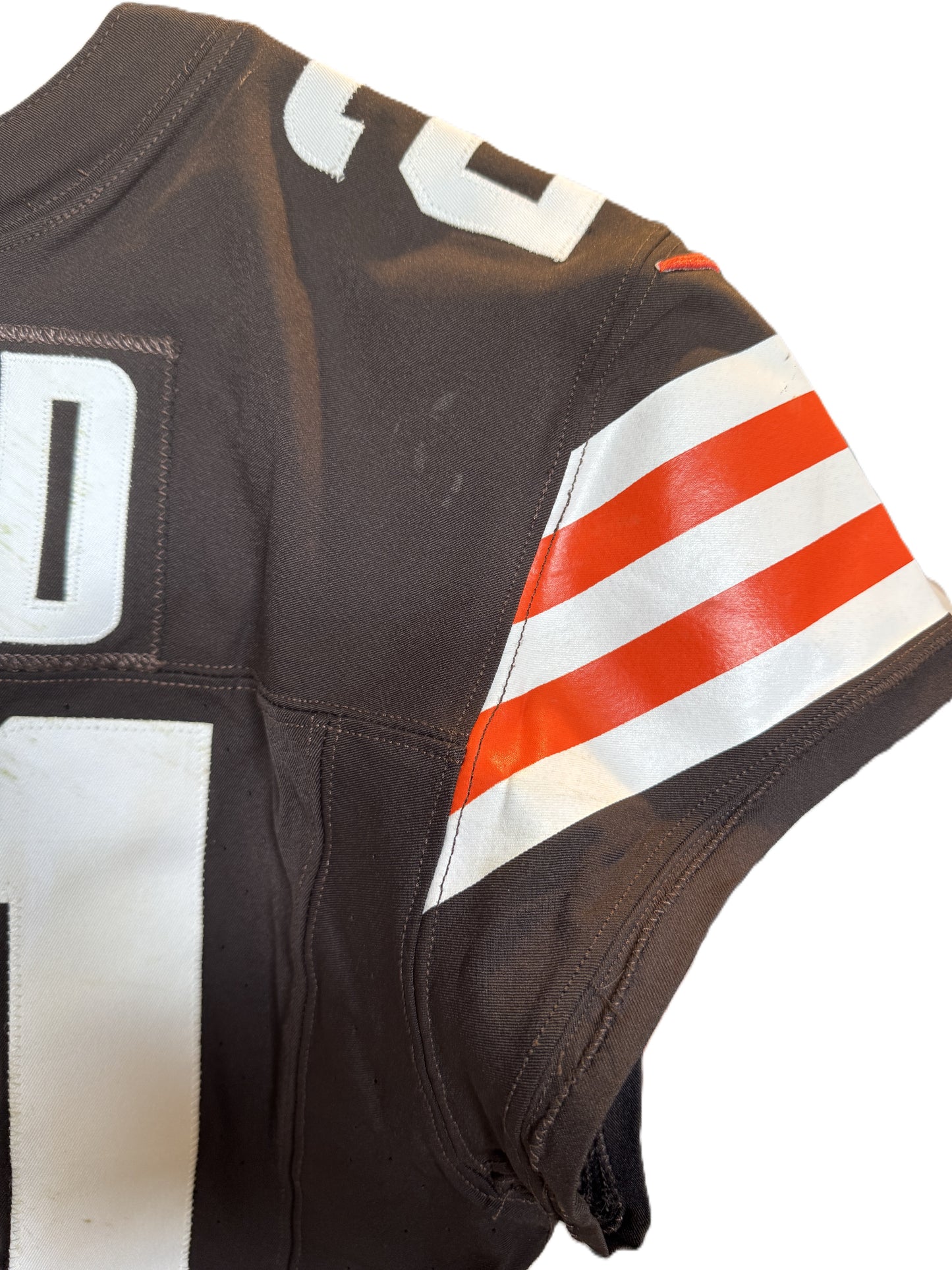 Denzel Ward GAME WORN/USED 10/01/23 💪 Cleveland Browns NFL Jersey 👕 vs. Baltimore Ravens Inc. PSA Authenticity 🛡️ + Jim Brown memorial Patch