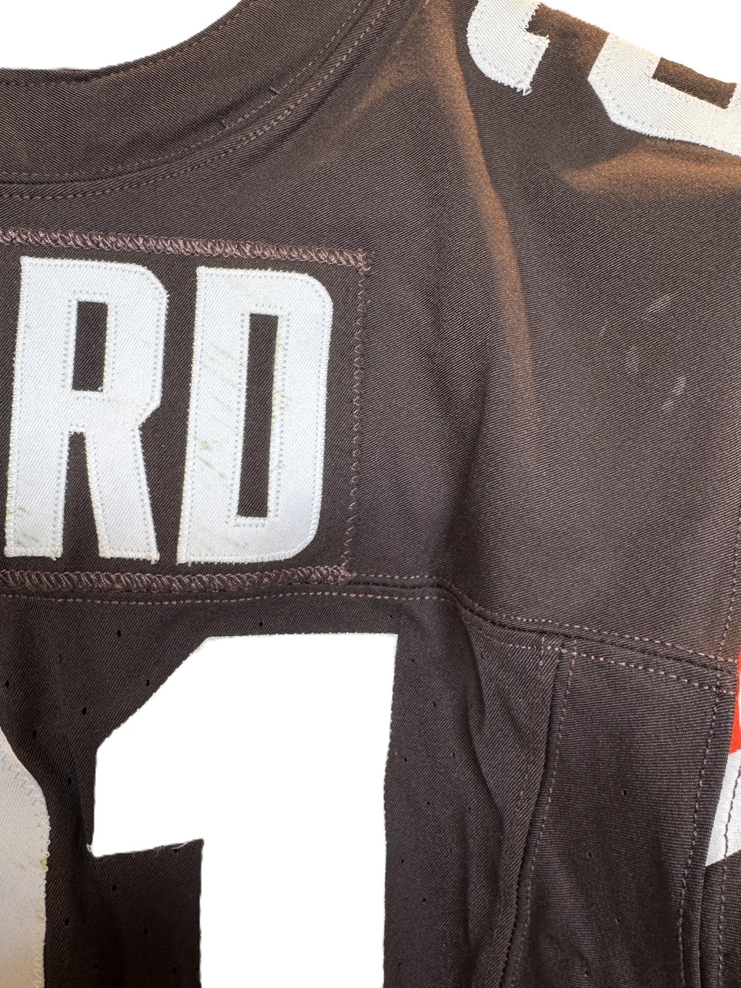 Denzel Ward GAME WORN/USED 10/01/23 💪 Cleveland Browns NFL Jersey 👕 vs. Baltimore Ravens Inc. PSA Authenticity 🛡️ + Jim Brown memorial Patch