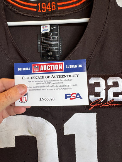 Denzel Ward GAME WORN/USED 10/01/23 💪 Cleveland Browns NFL Jersey 👕 vs. Baltimore Ravens Inc. PSA Authenticity 🛡️ + Jim Brown memorial Patch