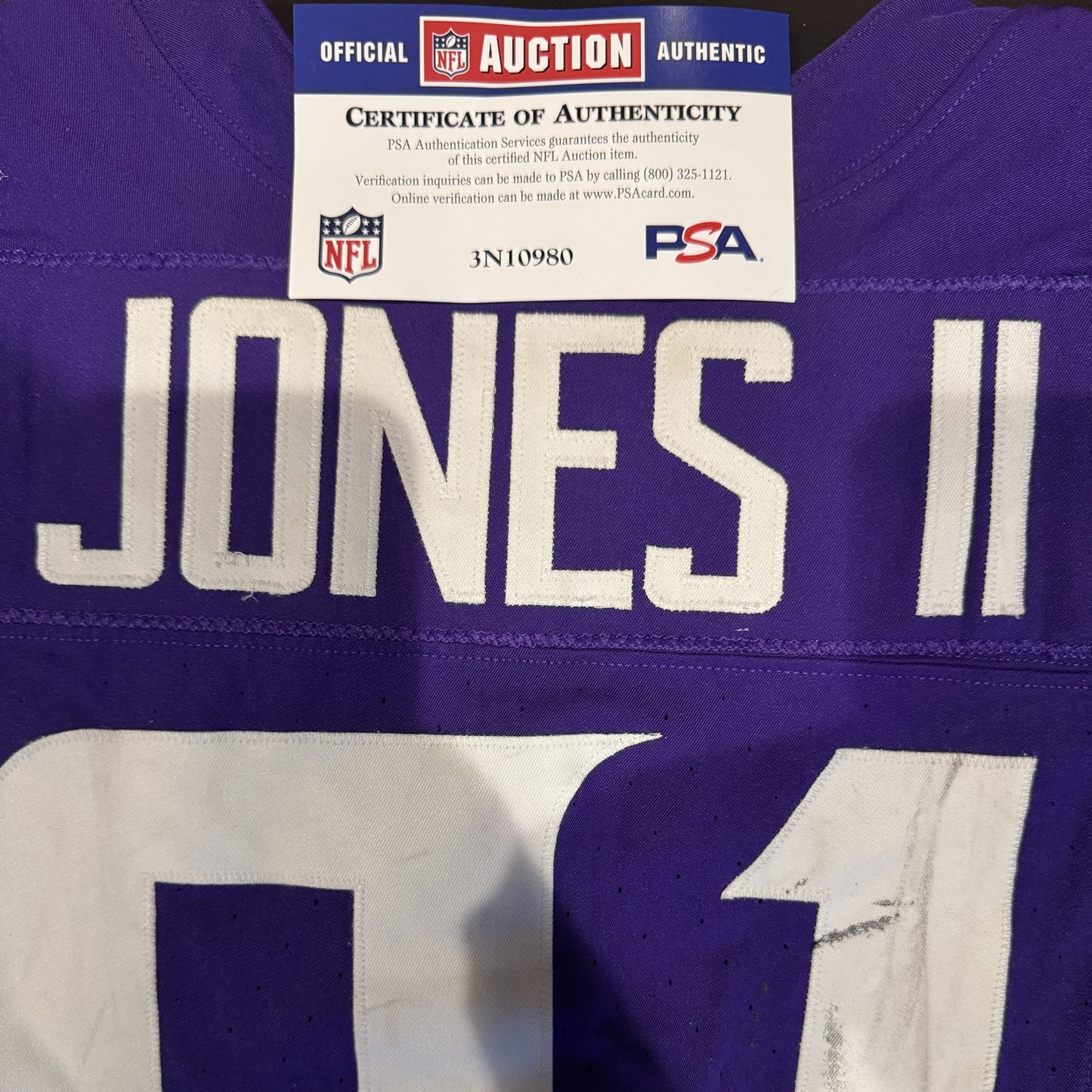 Pat Jones II GAME USED 10/06/24 PHOTO MATCHED 📸 Minnesota Vikings 👕 Jersey vs. New York Jets London Game ✅ Inc. PSA Authenticity