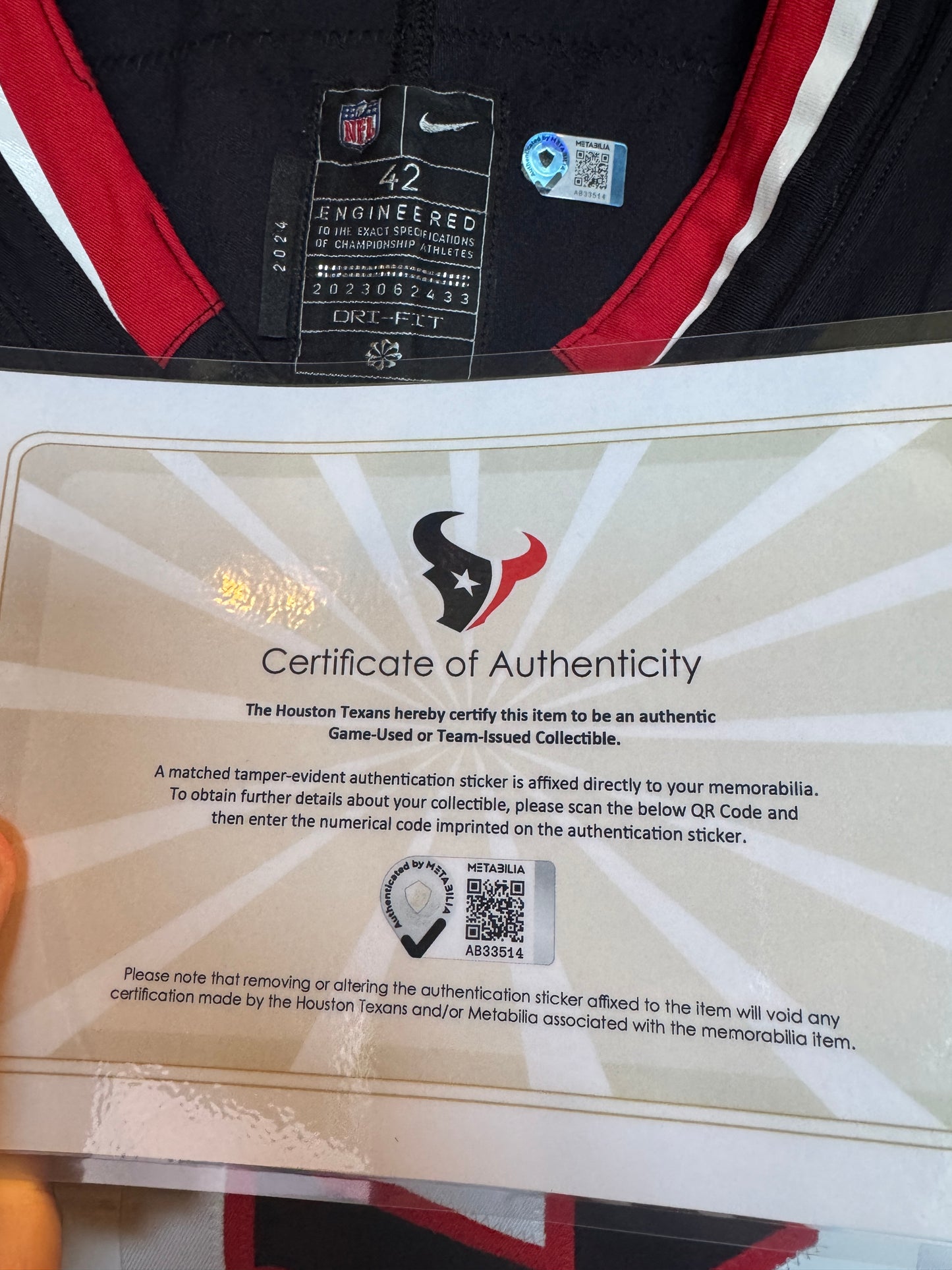 Dylan Horton GAME USED💪09/28/2025 Houston Texans Nike NFL Jersey🎽vs. Tennessee Titans Also includes COA 🛡️