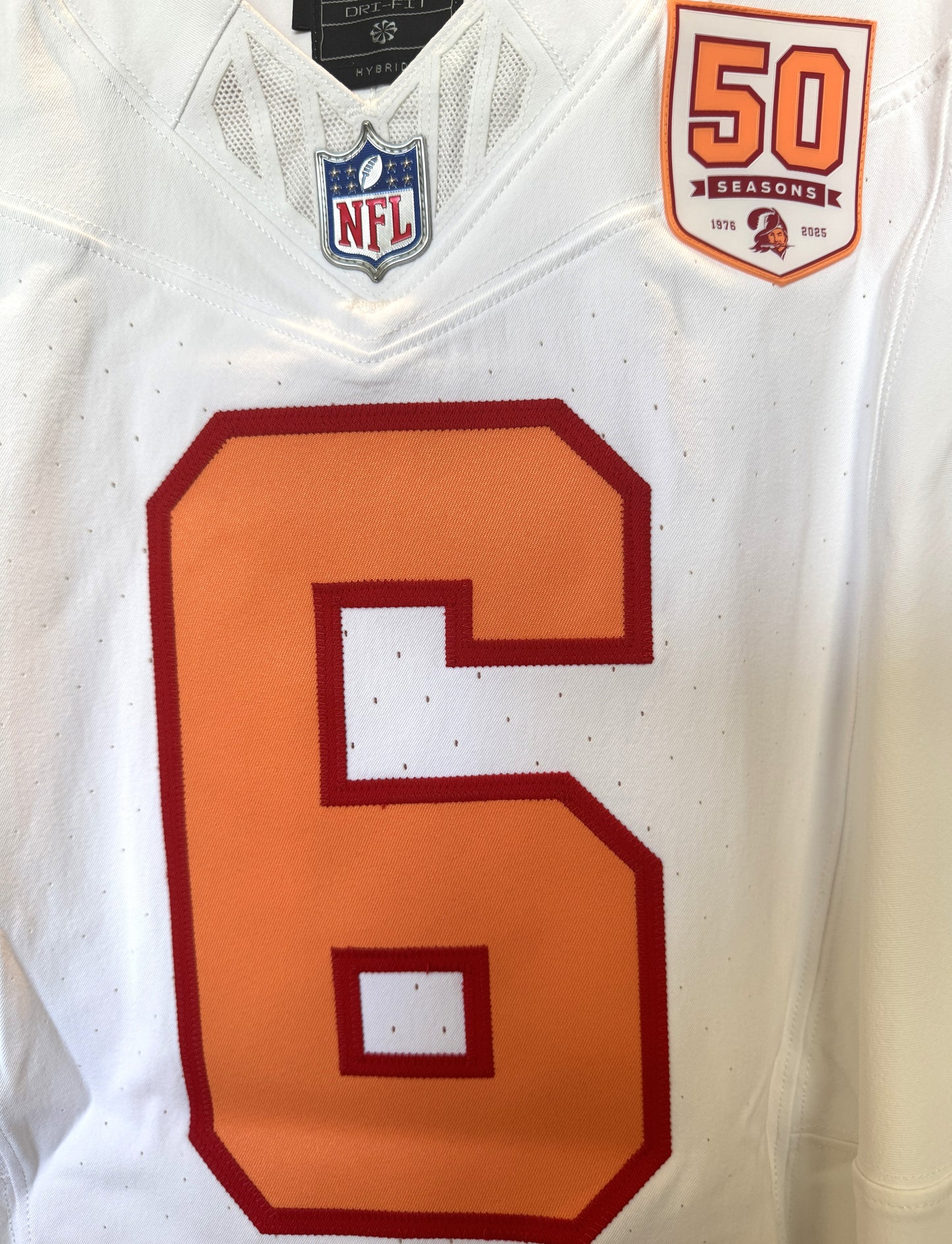 Baker Mayfield GAME-ISSUED🔥Tampa Bay Buccaneers Nike NFL Iconic 1976 Jersey 👕 Also includes Certificate of Authenticity + 50 Seasons Patch 🛡️