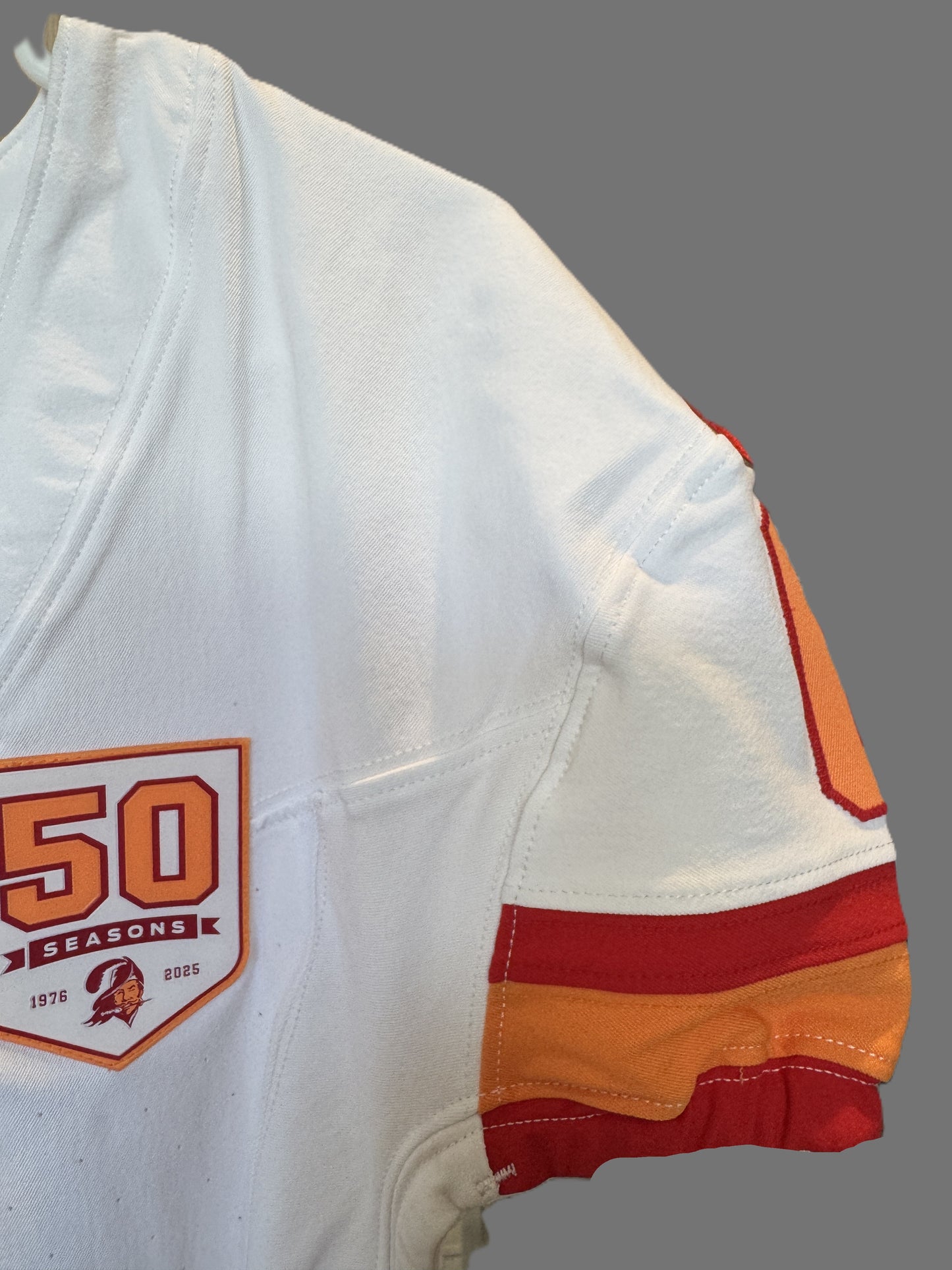 Baker Mayfield GAME-ISSUED🔥Tampa Bay Buccaneers Nike NFL Iconic 1976 Jersey 👕 Also includes Certificate of Authenticity + 50 Seasons Patch 🛡️