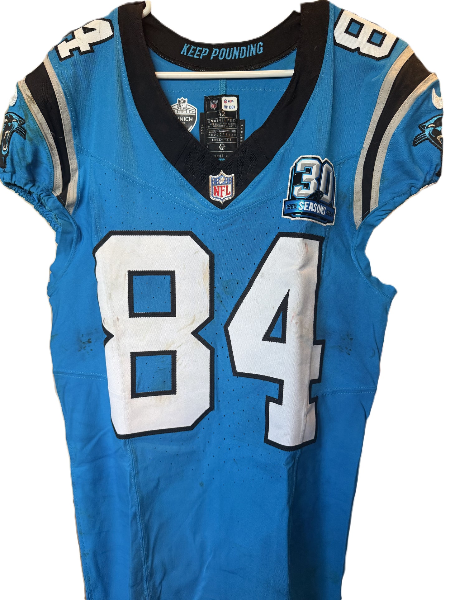 Feleipe Franks GAME WORN 💪 11/10/24 Carolina Panthers 🐆 NFL Jersey 👕 vs. Giants – NFL Munich Game - PSA Certified
