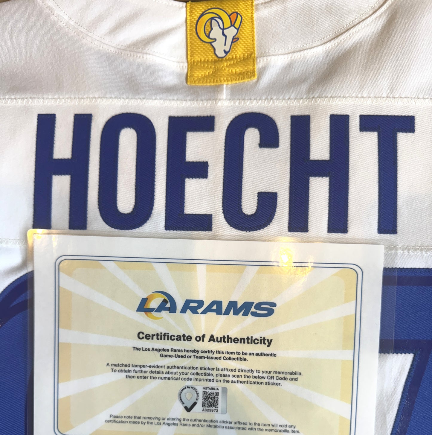Michael Hoecht GAME-ISSUED💪Los Angeles Rams🐏NFL On-Field Jersey👕Inc.COA📄