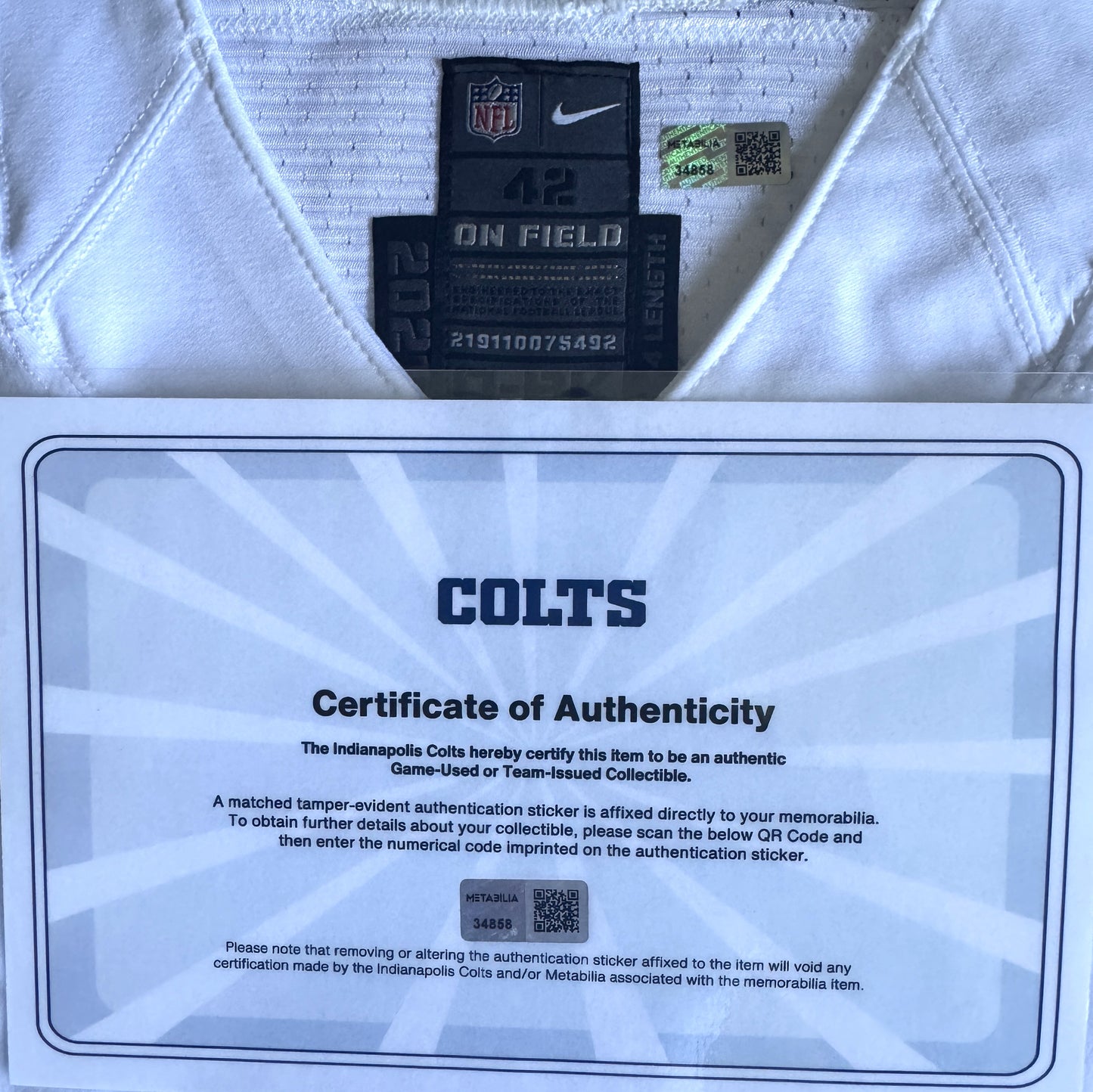 Matt Ryan TEAM ISSUED 💪 Indianapolis Colts 🐎 Nike NFL Jersey 👕Also  Includes COA 🛡️ and Captain's Patch