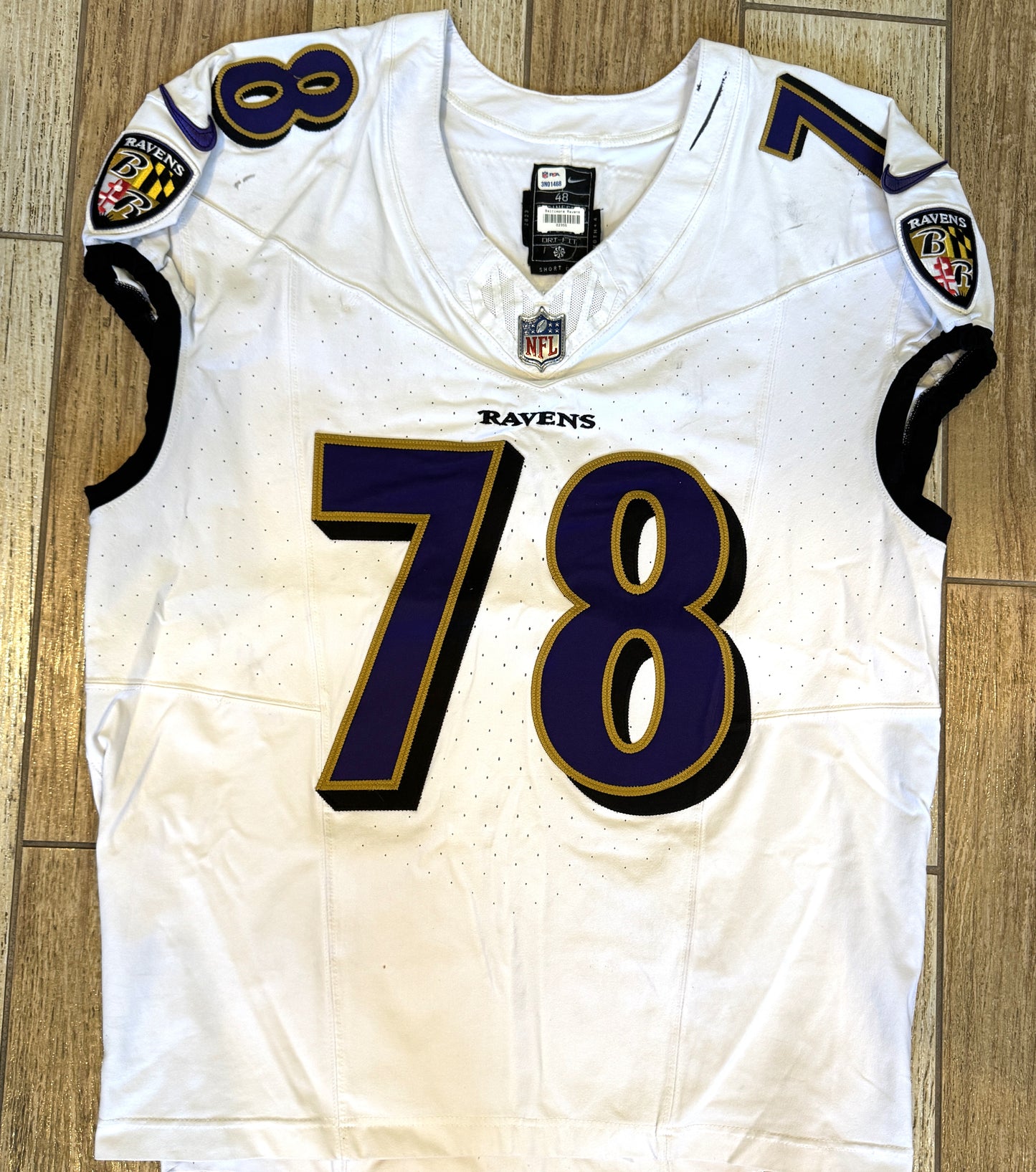 Morgan Moses GAME-WORN💪10/15/23 Baltimore Ravens💜Nike NFL Jersey vs.Titans🌍vs. Titans (London Game)
