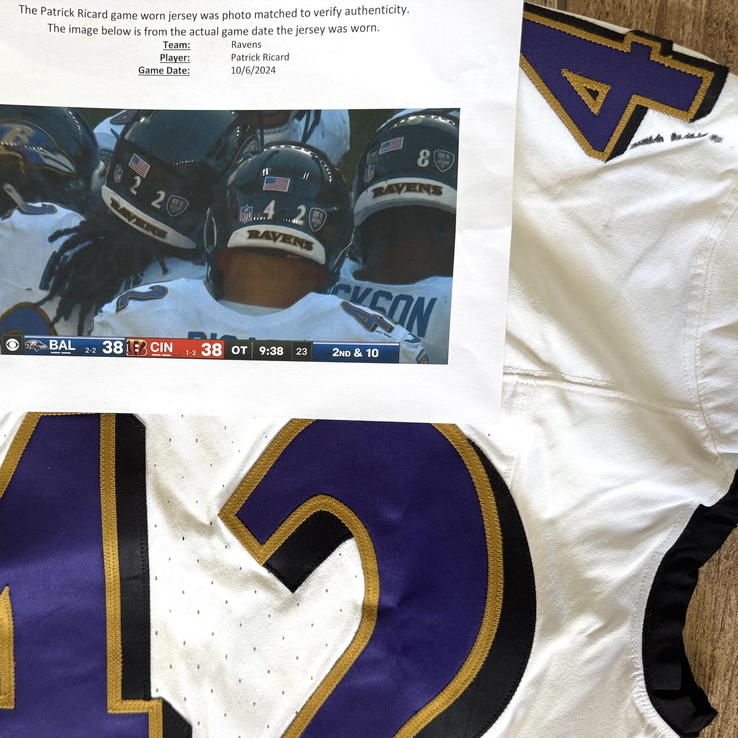 Patrick Ricard GAME-WORN💪10/06/24 PHOTO-MATCHED📸Baltimore Ravens💜NFL Jersey victory vs.Bengals