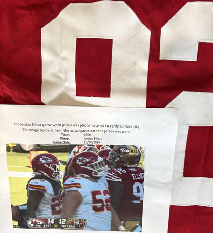Jordan Elliott GAME USED💪10/20/24 PHOTO MATCHED📸San Francisco 49ers Jersey👕vs Kansas City Chiefs Special Crucial Catch Matchup