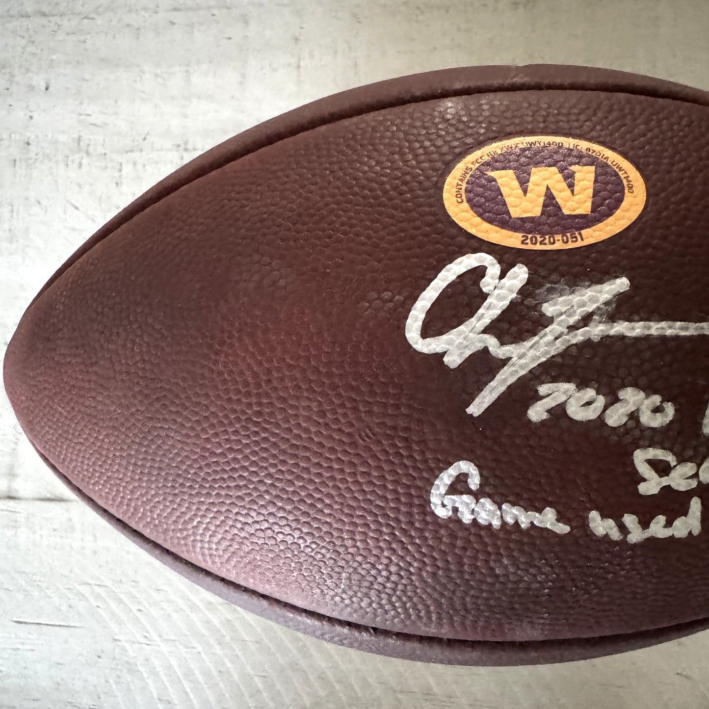 Chase Young GAME-USED & HAND-SIGNED Washington Commanders | NFL Wilson Duke Football – “2020 Rookie Season Game Used” Inscription | 10/11/20 vs. Rams | Fanatics COA ❤️💛