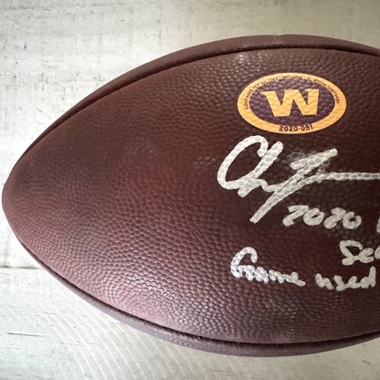 Chase Young GAME-USED & HAND-SIGNED Washington Commanders | NFL Wilson Duke Football – “2020 Rookie Season Game Used” Inscription | 10/11/20 vs. Rams | Fanatics COA ❤️💛