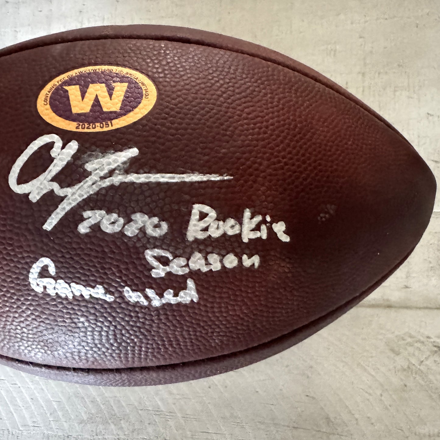 Chase Young GAME-USED & HAND-SIGNED Washington Commanders | NFL Wilson Duke Football – “2020 Rookie Season Game Used” Inscription | 10/11/20 vs. Rams | Fanatics COA ❤️💛
