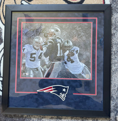 Tom Brady & Charles Woodson Signed New England Patriots (Tuck Game) 16 x 20 FRAMED Photograph🖼️ with "It was a Fumble" inscription. Also includes Fanatics COA 🛡️