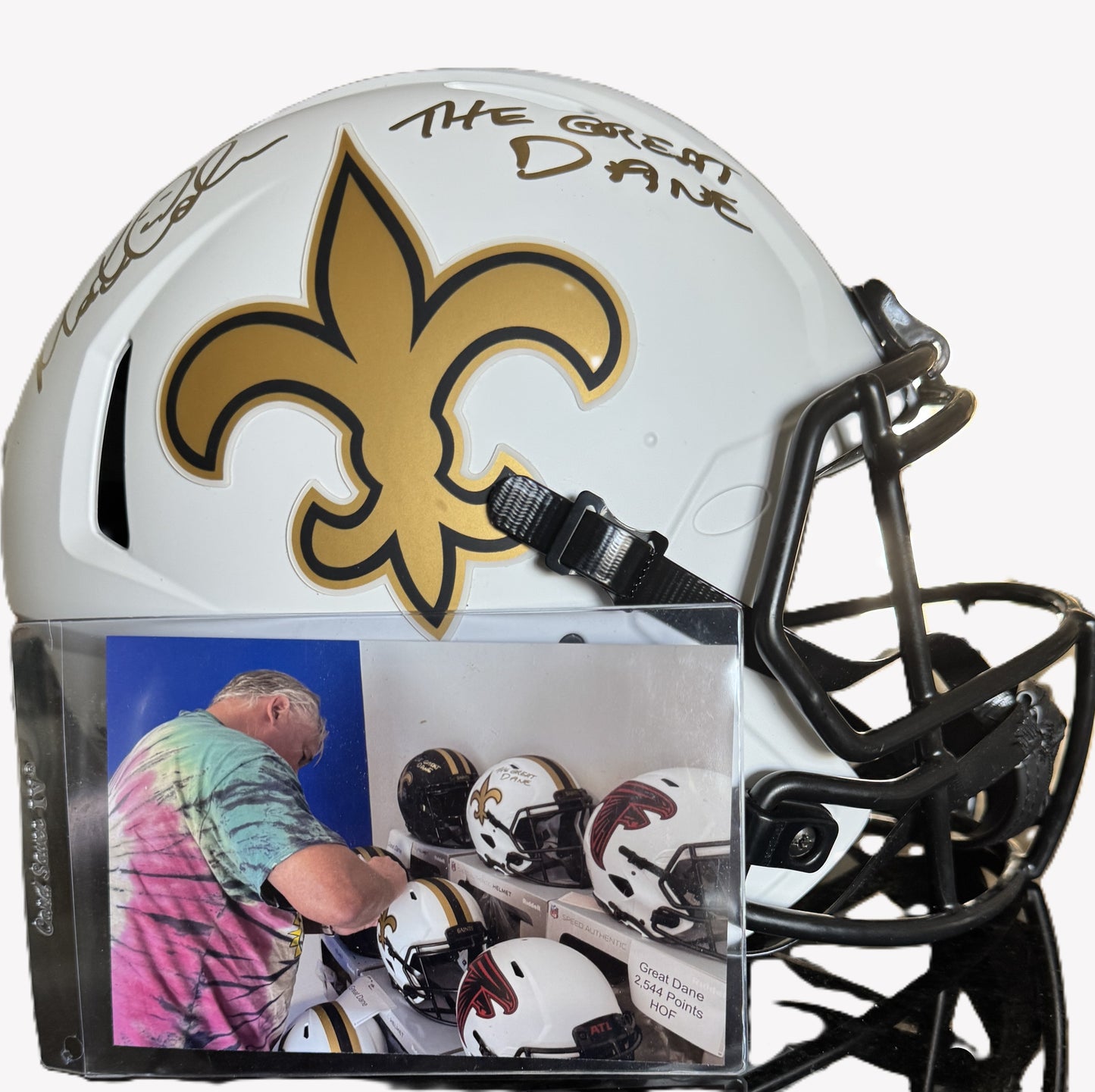 Morten Andersen Signed New Orleans Saints ⚜️ Full Size Authentic On Field Lunar Eclipse Alternate Speed Helmet Inscribed "The Great Dane"