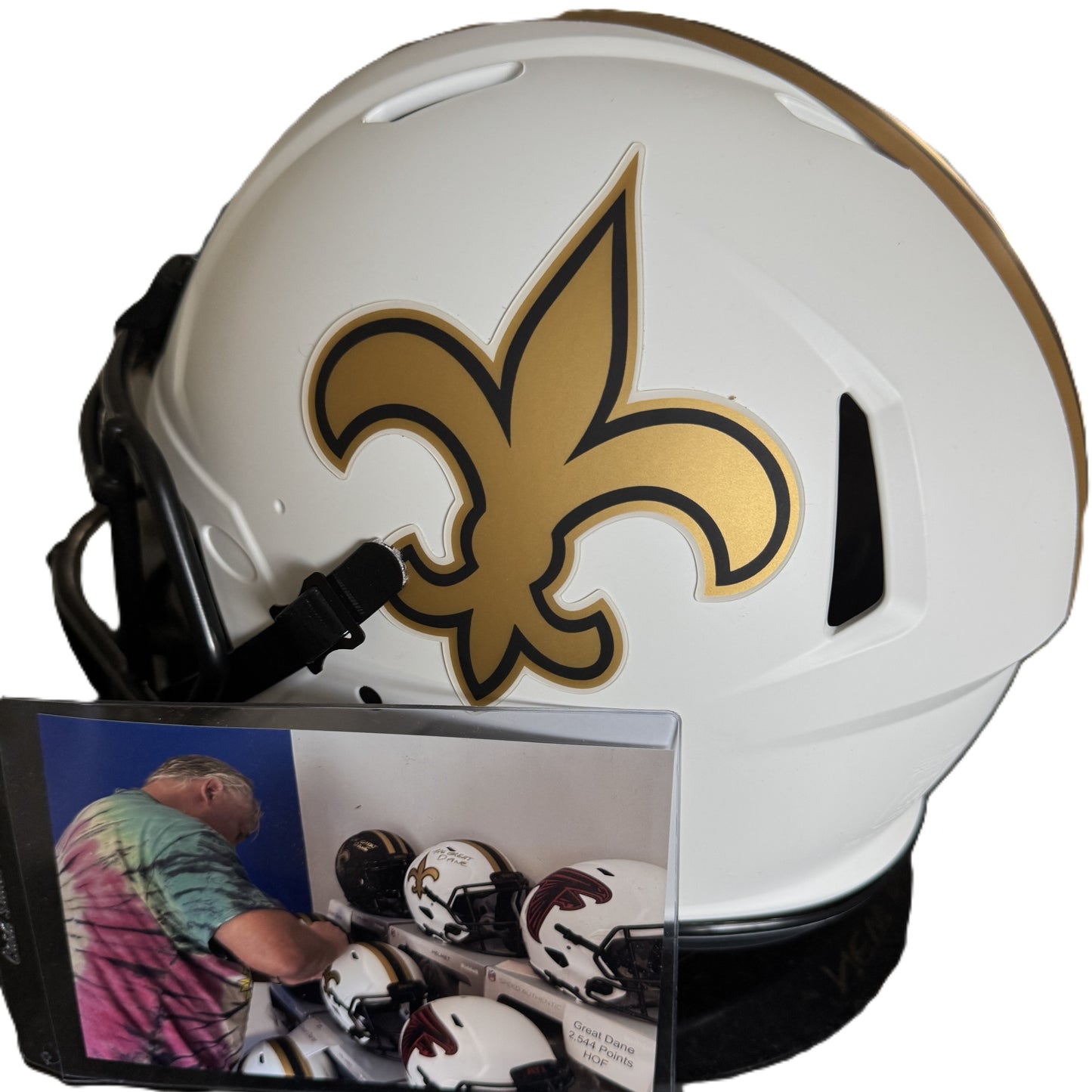 Morten Andersen Signed New Orleans Saints ⚜️ Full Size Authentic On Field Lunar Eclipse Alternate Speed Helmet Inscribed "The Great Dane"