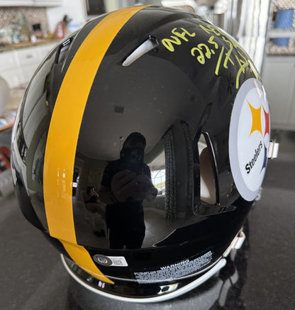 T. J. Watt Signed ✍️ Pittsburgh Steelers Full-Size Proline NFL Speed Helmet Inc. Inscription and COA 🛡️
