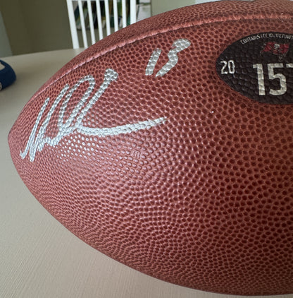 Mike Evans GAME USED 💪 Signed + Inscribed 🖊️ Tampa Bay Buccaneers Wilson Duke Football 24-25 Season Inscribed "NFL Record Season" Inc. Proof of Authenticity