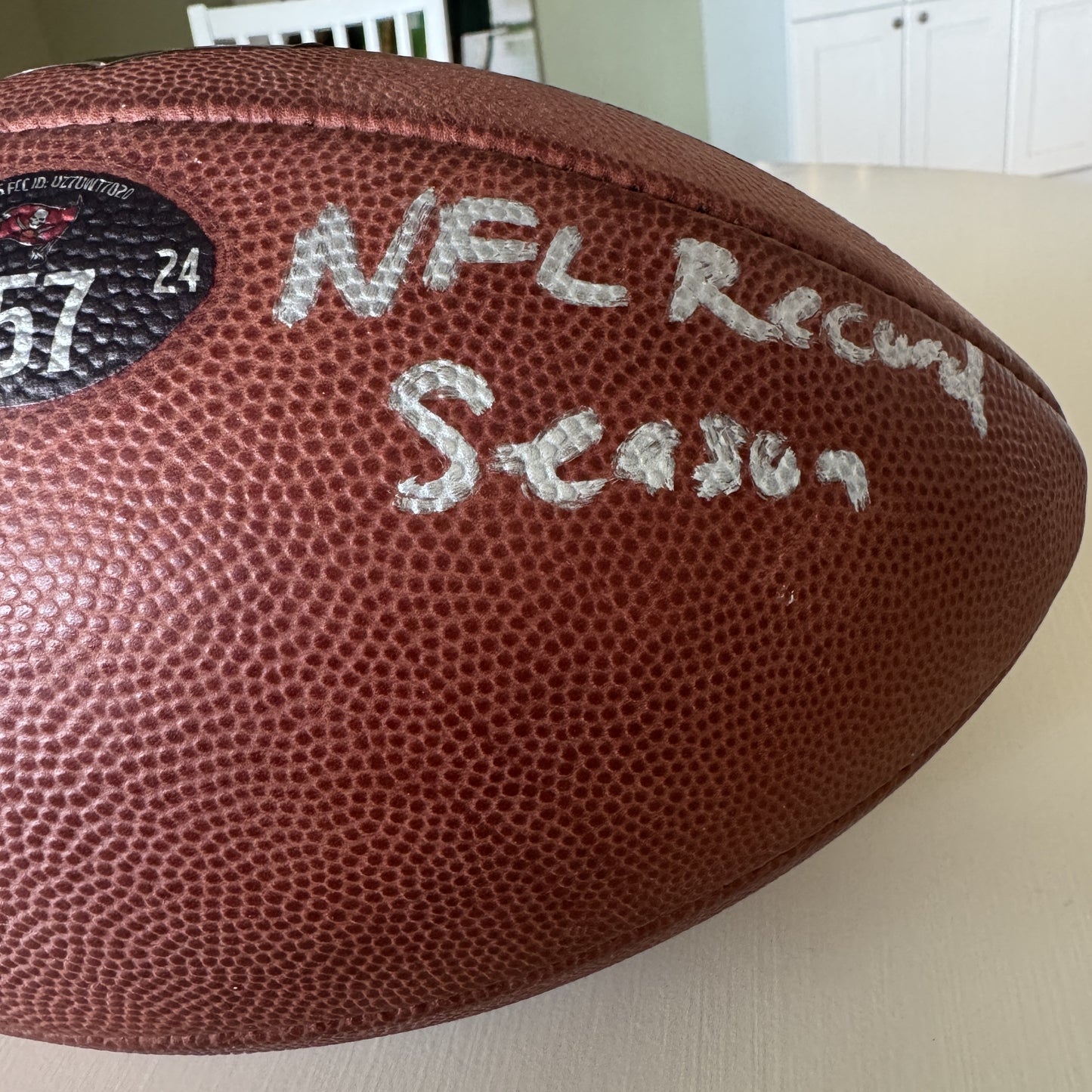 Mike Evans GAME USED 💪 Signed + Inscribed 🖊️ Tampa Bay Buccaneers Wilson Duke Football 24-25 Season Inscribed "NFL Record Season" Inc. Proof of Authenticity