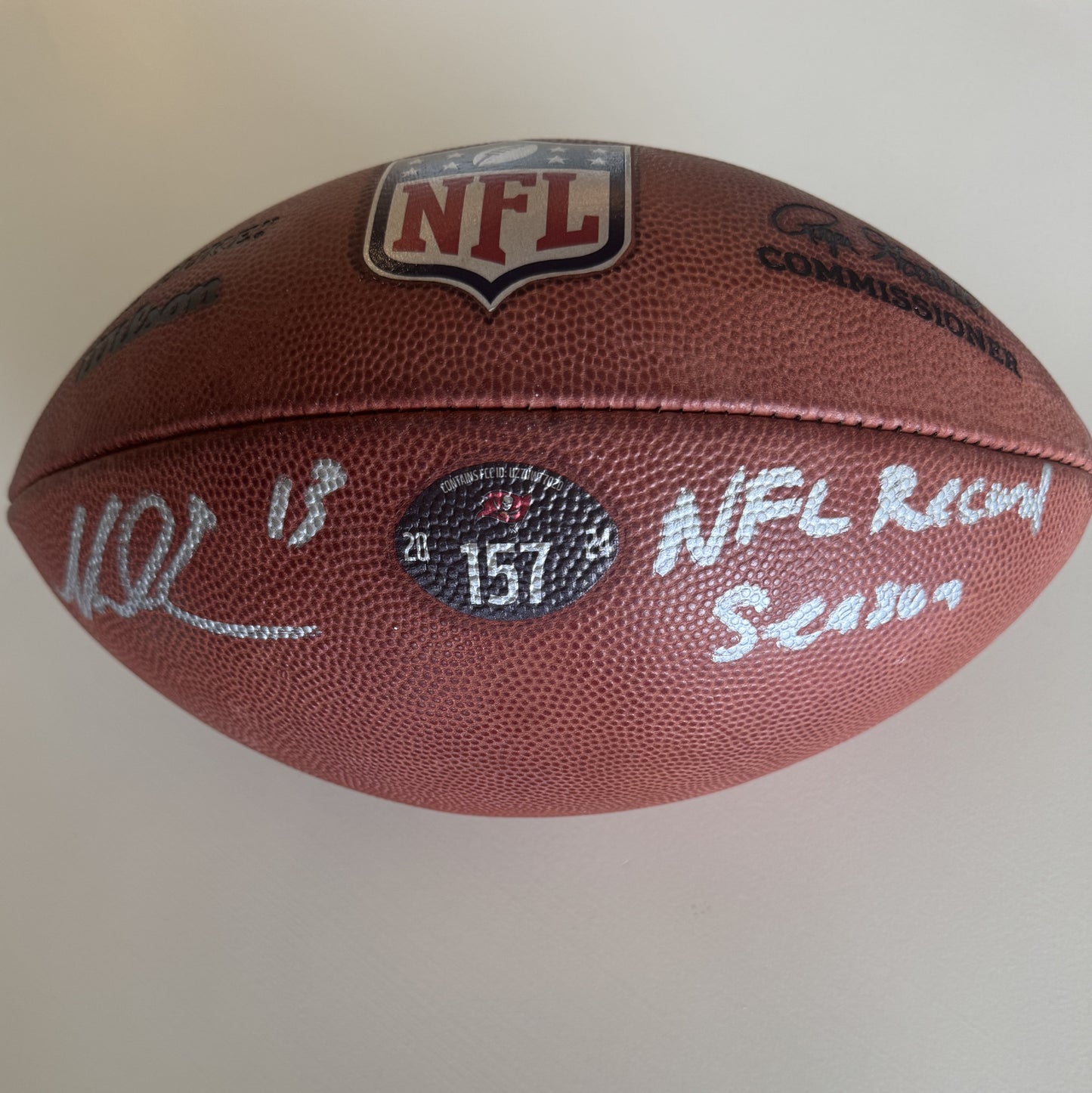 Mike Evans GAME USED 💪 Signed + Inscribed 🖊️ Tampa Bay Buccaneers Wilson Duke Football 24-25 Season Inscribed "NFL Record Season" Inc. Proof of Authenticity