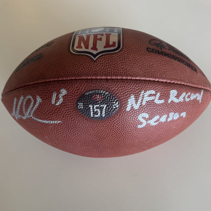 Mike Evans GAME USED 💪 Signed + Inscribed 🖊️ Tampa Bay Buccaneers Wilson Duke Football 24-25 Season Inscribed "NFL Record Season" Inc. Proof of Authenticity