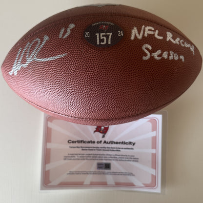 Mike Evans GAME USED 💪 Signed + Inscribed 🖊️ Tampa Bay Buccaneers Wilson Duke Football 24-25 Season Inscribed "NFL Record Season" Inc. Proof of Authenticity