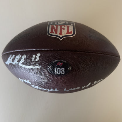 Mike Evans GAME USED 💪 Signed + Inscribed Football Tampa Bay Buccaneers 24-25 Season Inscribed “11th Straight 1,000 yd Szn”