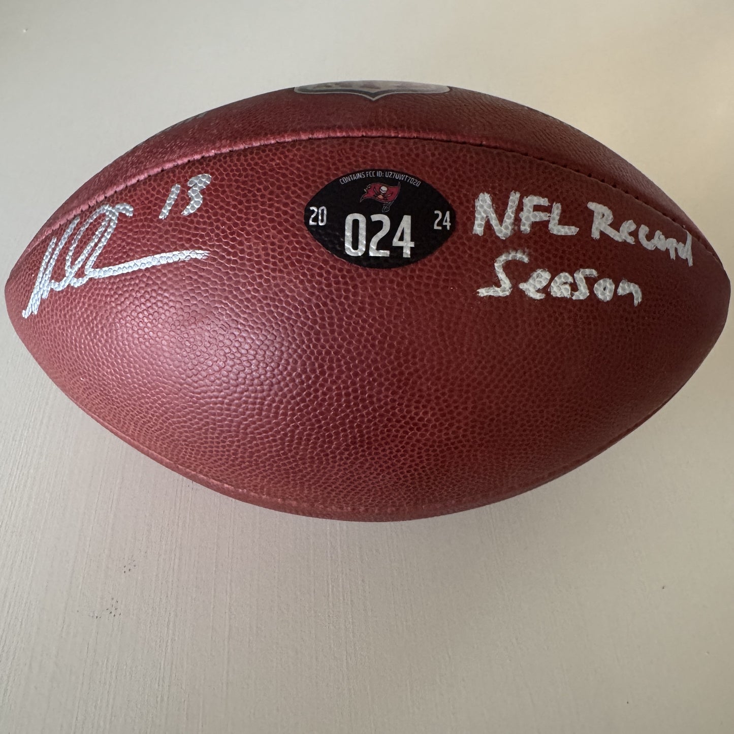 Mike Evans GAME USED 💪 Hand Signed 🖊️ + Inscribed Football 🏈 Tampa Bay Buccaneers 24-25 Season Inscribed "NFL Record Season"