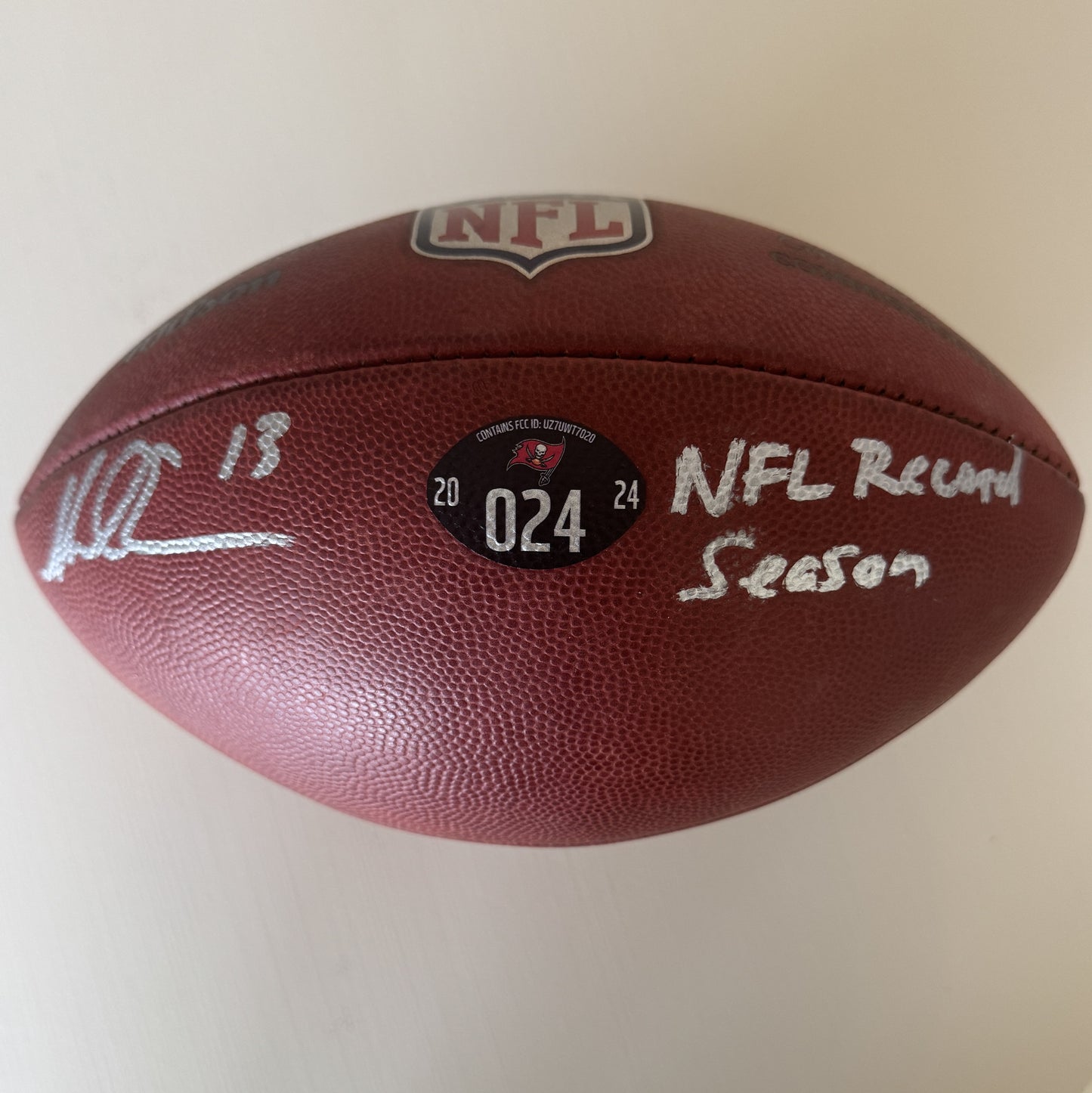 Mike Evans GAME USED 💪 Hand Signed 🖊️ + Inscribed Football 🏈 Tampa Bay Buccaneers 24-25 Season Inscribed "NFL Record Season"